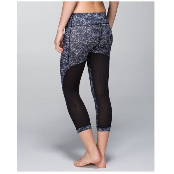 LULULEMON Journey Crop Athletic Leggings Sheer Mesh Rocky Road Sand Dune Sz 4 - Picture 4 of 11